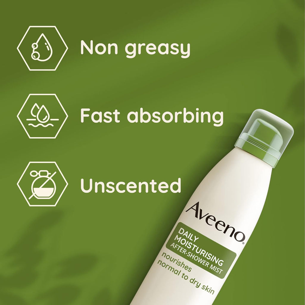 Aveeno Daily Moisturising After-Shower Mist 200ml – Fast Absorbing Hydration Spray for Sensitive Skin