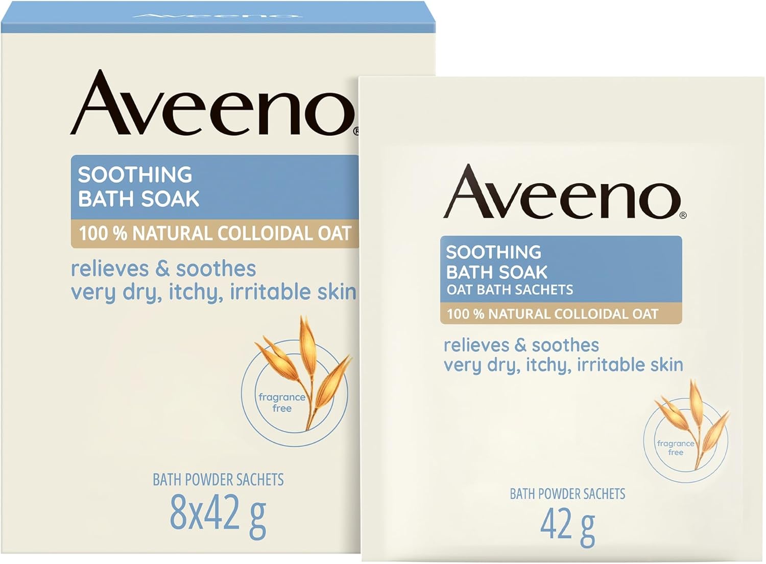 Aveeno Soothing Bath Soak 8 x 42g – Oat-Infused Bath Powder for Dry & Sensitive Skin