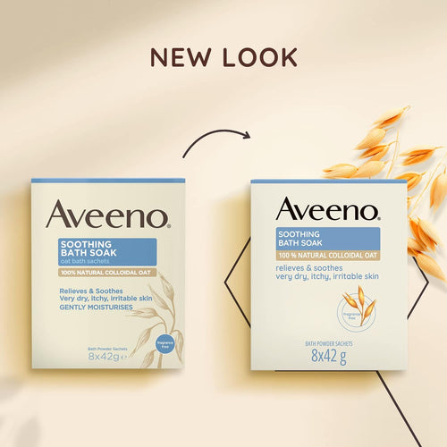 Aveeno Soothing Bath Soak 8 x 42g – Oat-Infused Bath Powder for Dry & Sensitive Skin
